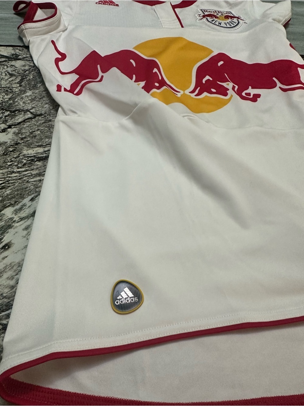 adidas White Women's New York Red Bulls Soccer Jersey with Red & Yellow Logo M - Picture 10 of 11